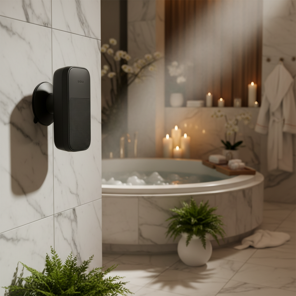 Waterproof Bathroom Speaker in luxury spa setting