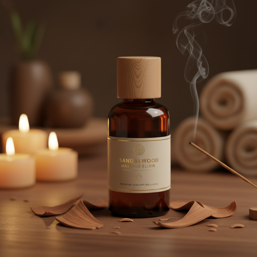 Sandalwood Sensual Massage Oil with candlelight