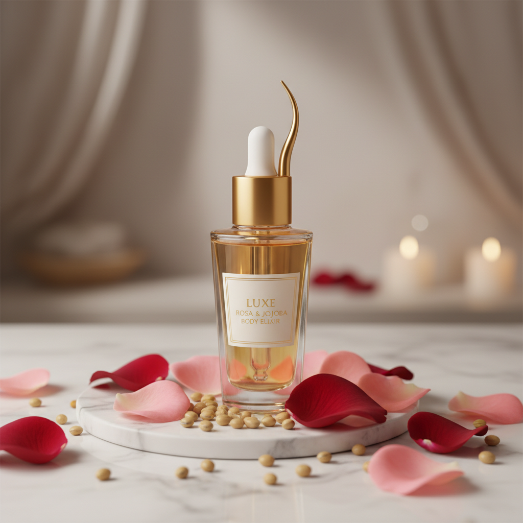 Rose & Jojoba Radiance Body Oil with rose petals