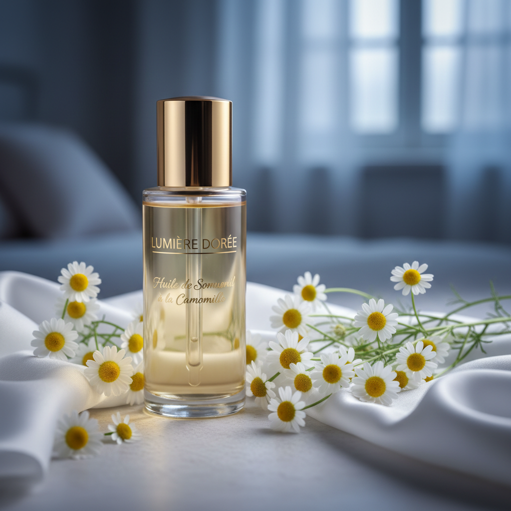 Chamomile Sleep Body Oil with chamomile flowers